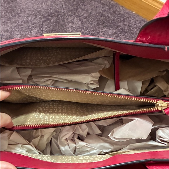 Red Ostrich Embossed Kate Spade Large Red Tote NWOT Bag - Picture 7 of 10